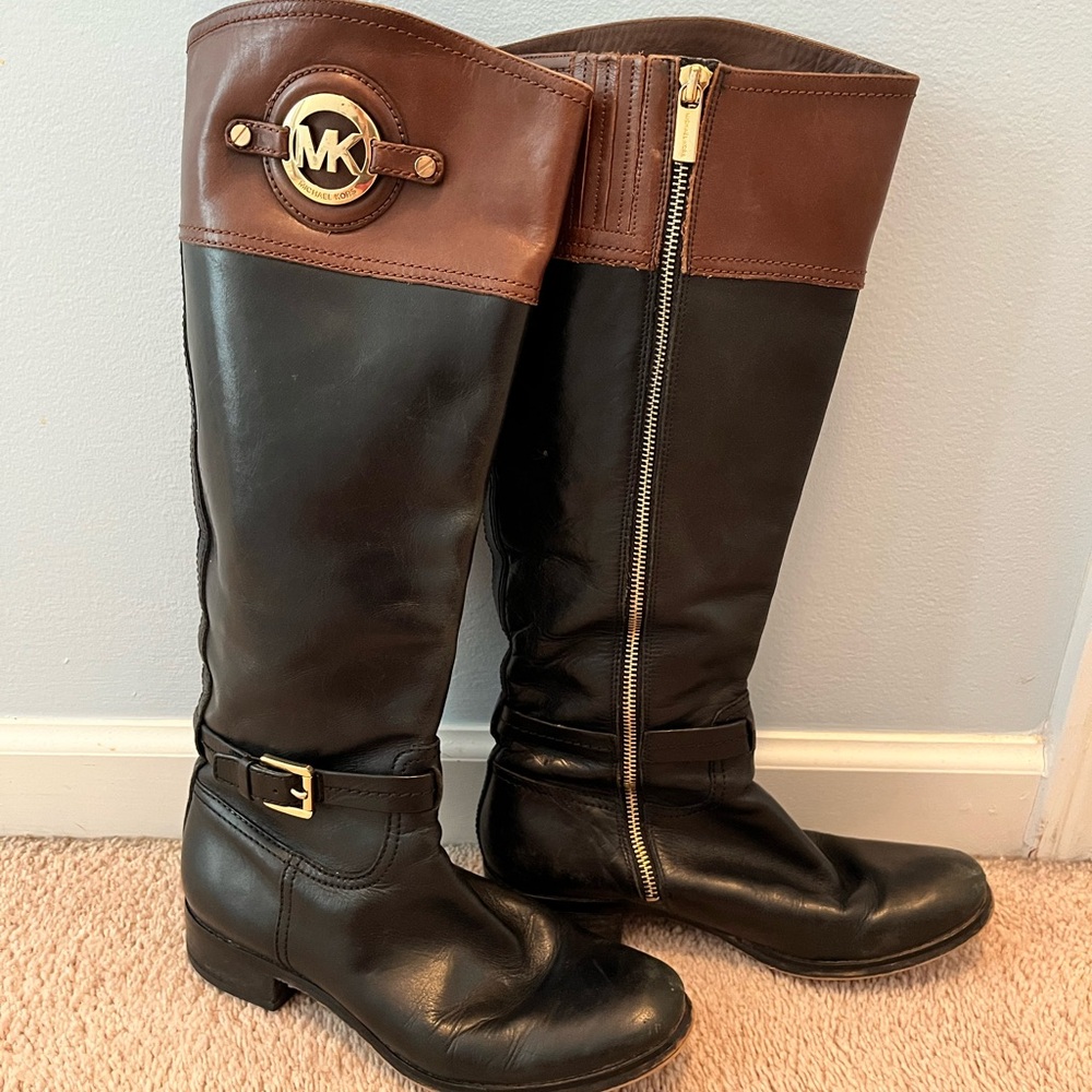 Michael Kors Black and Brown Riding Boots